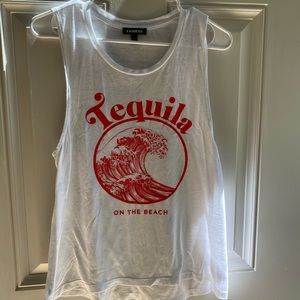 Express White Tank Top with Red Graphic